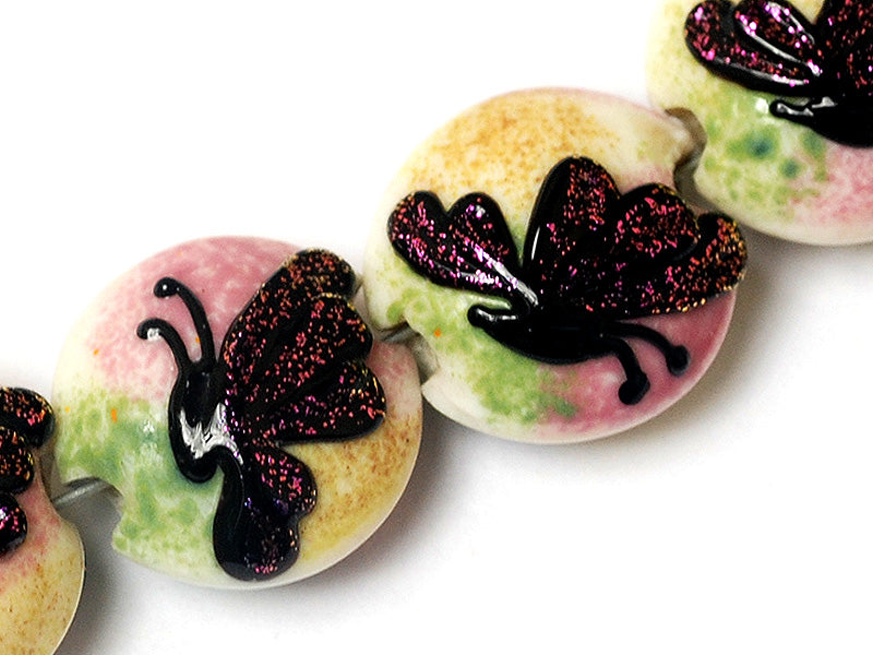 11008412 - Four Pink Sparkle Garden Butterfly Lentil Beads