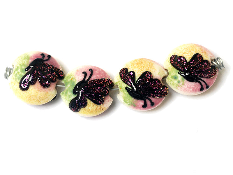 11008412 - Four Pink Sparkle Garden Butterfly Lentil Beads