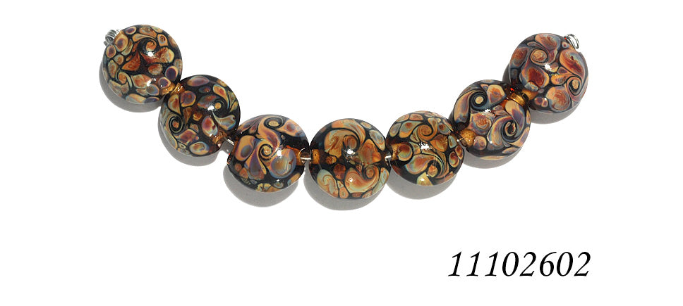 11102602 - Seven Brown w/Twisted Beige Dot Lentil Beads