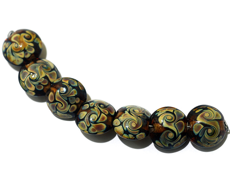 11102602 - Seven Brown w/Twisted Beige Dot Lentil Beads