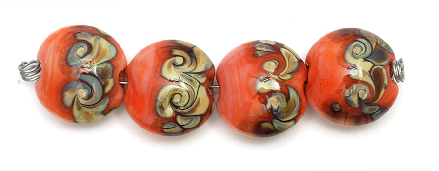 11102712 - Four Coral w/Beige Lentil Beads