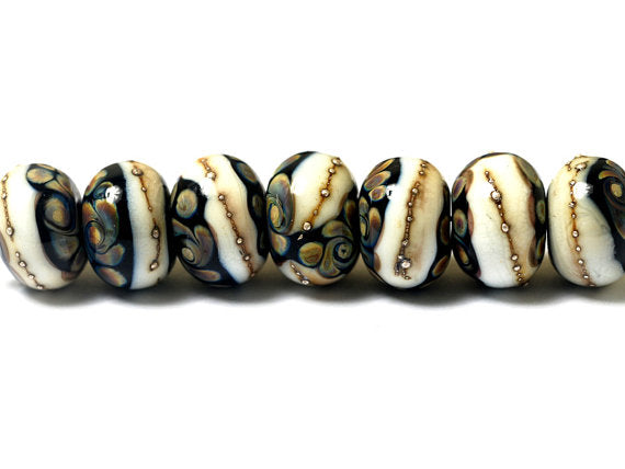 11105001 - Seven Black/Ivory & Beige Rondelle Beads