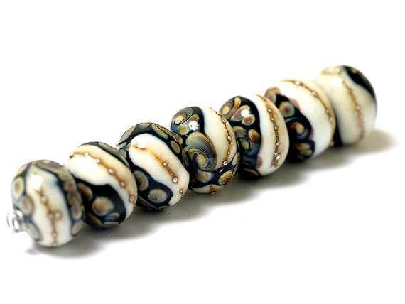 11105001 - Seven Black/Ivory & Beige Rondelle Beads