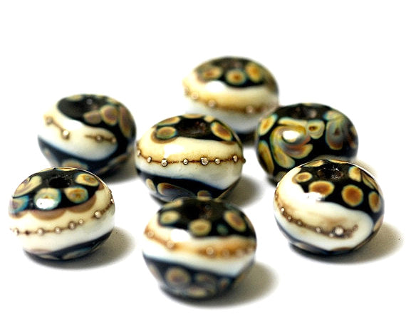 11105001 - Seven Black/Ivory & Beige Rondelle Beads