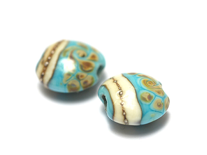 11105112 - Four Turquoise/Ivory & Beige Lentil Beads