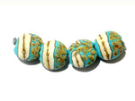 11105112 - Four Turquoise/Ivory & Beige Lentil Beads