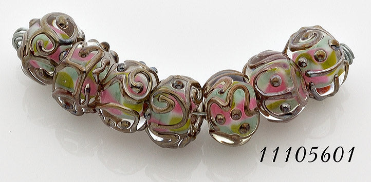 11105601 - Seven Metal Finished Stringer w/Pink Rondelle Beads