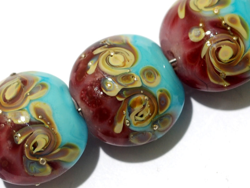 11105702 - Seven Turquoise & Amethyst w/Beige Lentil Beads