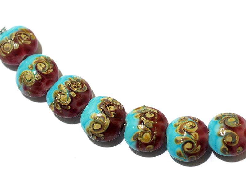 11105702 - Seven Turquoise & Amethyst w/Beige Lentil Beads