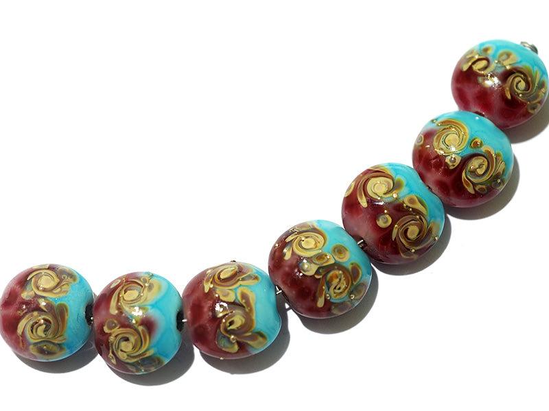 11105702 - Seven Turquoise & Amethyst w/Beige Lentil Beads