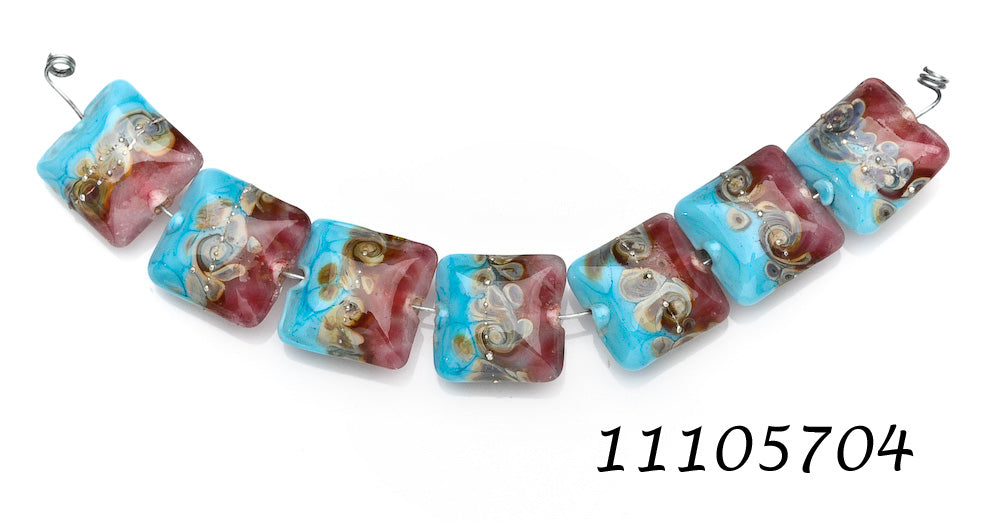 11105704 - Seven Turquoise & Amethyst w/Beige Pillow Beads