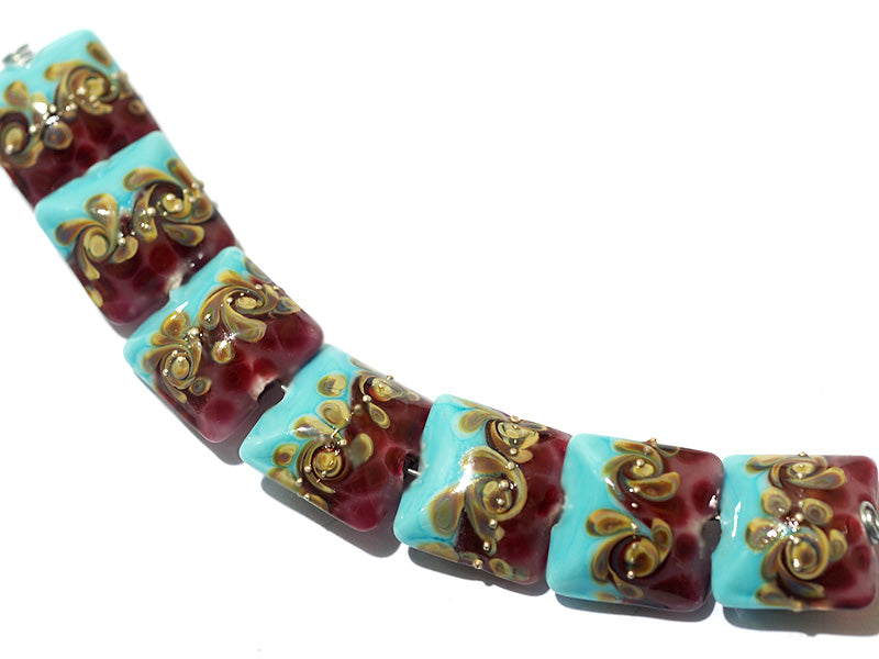 11105704 - Seven Turquoise & Amethyst w/Beige Pillow Beads