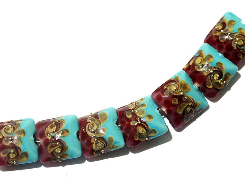 11105704 - Seven Turquoise & Amethyst w/Beige Pillow Beads