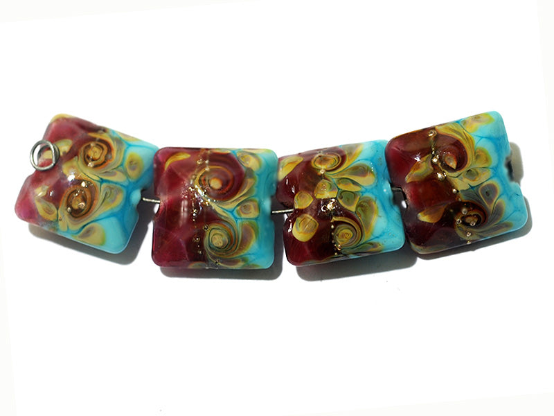 11105714 - Four Turquoise & Amethyst w/Beige Pillow Beads