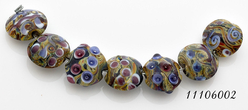 11106002 - Seven Purple w/Beige Lentil Beads