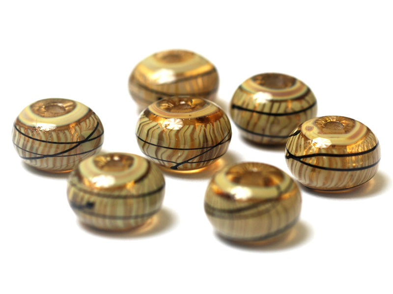 11106101 - Seven Transparent Brown w/Beige Strips Rondelle Beads