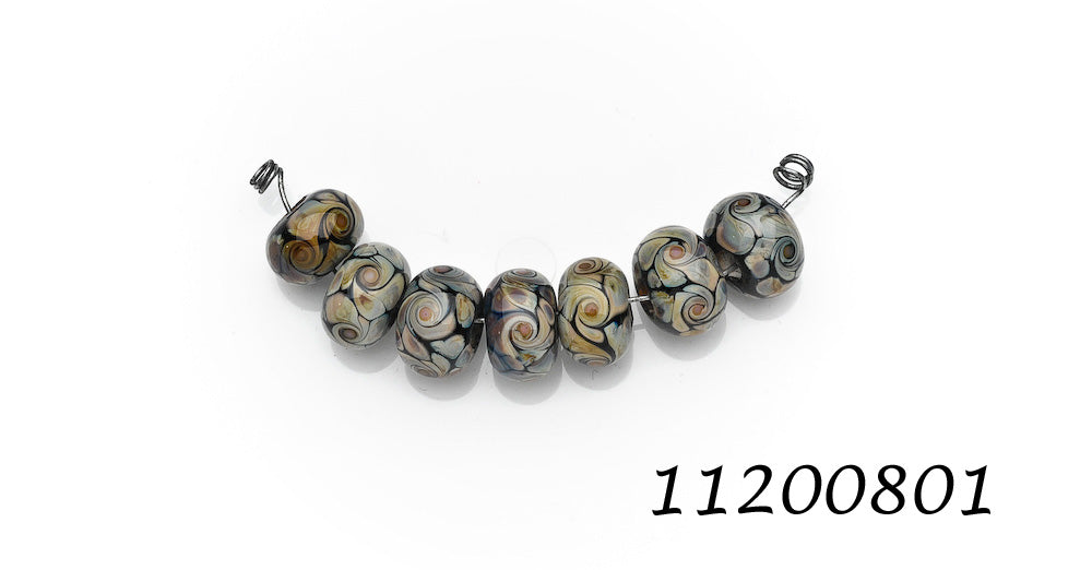 11200801 - Seven Black w/Twisted Beige Rondelle Beads