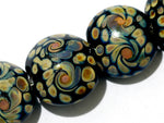 11200802 - Seven Black w/Twisted Beige Dots Lentil Beads
