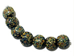 11200802 - Seven Black w/Twisted Beige Dots Lentil Beads
