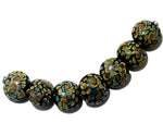 11200802 - Seven Black w/Twisted Beige Dots Lentil Beads