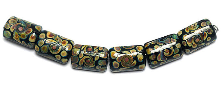 11200803 - Six Black w/Twisted Beige Dots Mini Kalera Beads