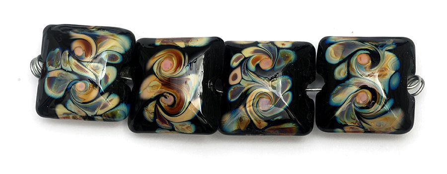 11200814 - Four Black w/Twisted Beige Dots Pillow Beads