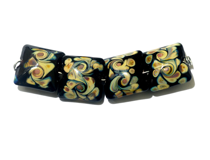 11200814 - Four Black w/Twisted Beige Dots Pillow Beads