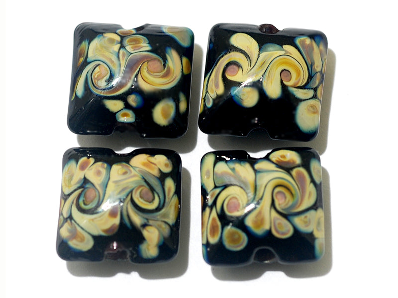 11200814 - Four Black w/Twisted Beige Dots Pillow Beads