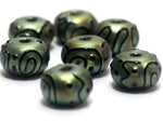 11203801 - Seven Green Pearl Surface w/Black Rondelle Beads