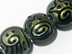 11203802 - Seven Green Pearl Surface w/Black String Lentil Beads