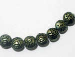 11203802 - Seven Green Pearl Surface w/Black String Lentil Beads