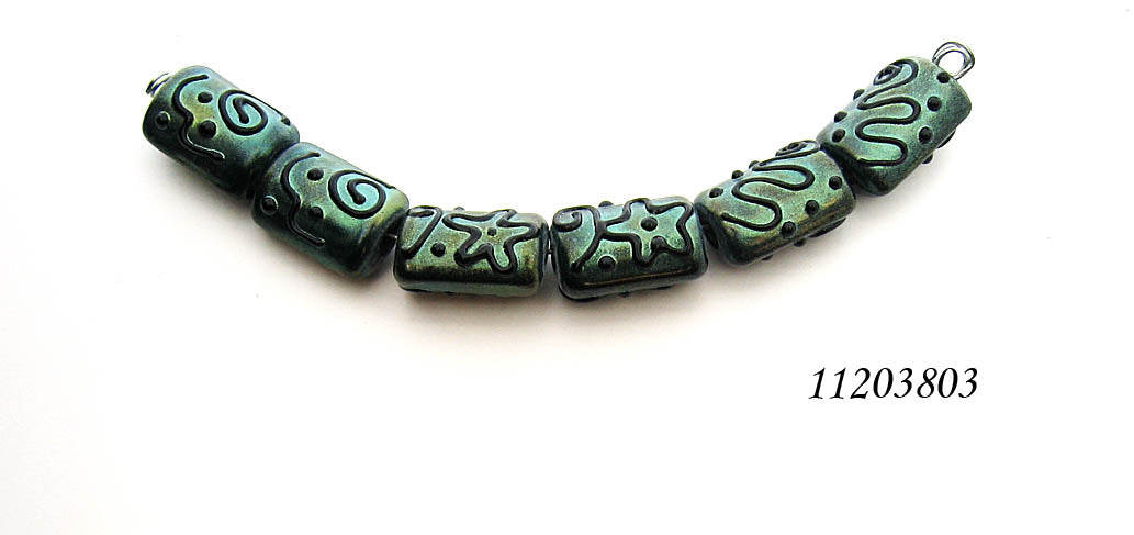 11203803 - Six Green Pearl Surface w/Black Mini Kalera Beads