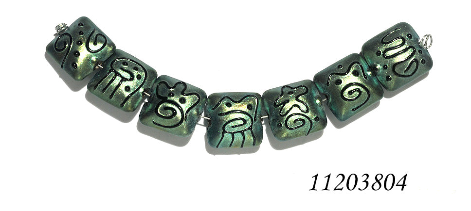 11203804 - Seven Green Pearl Surface w/Black Pillow Beads