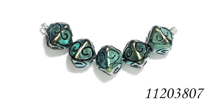 11203807 - Five Green Pearl Surface w/Black Crystal Beads