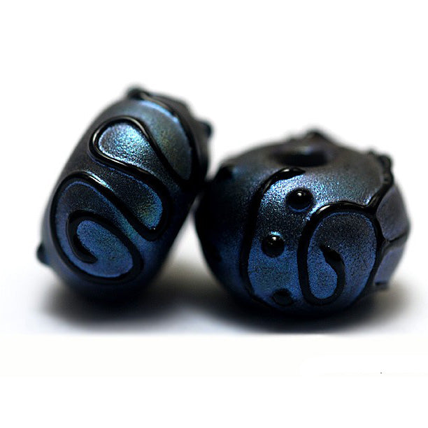 11204301 - Seven Blue Pearl Surfacew/Black String Rondelle Beads