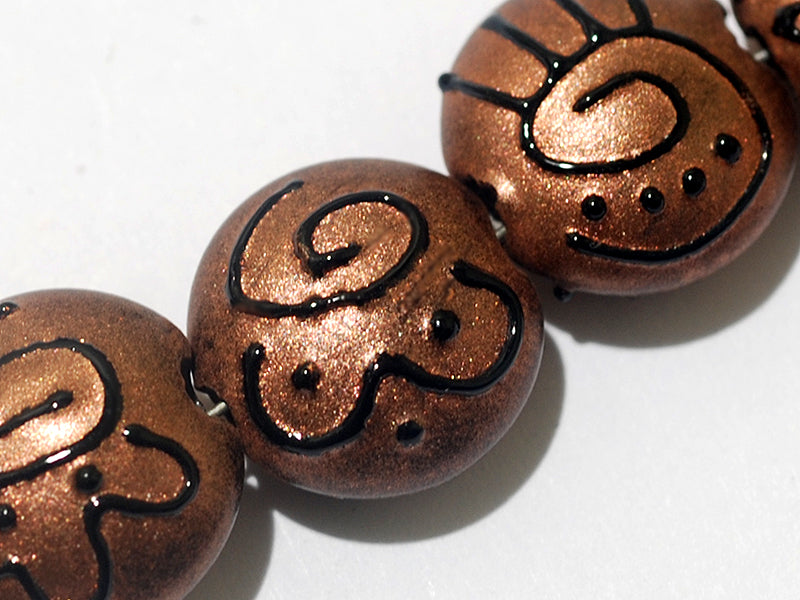11204402 - Seven Copper Pearl Surface w/Black Swirl Lentil Beads