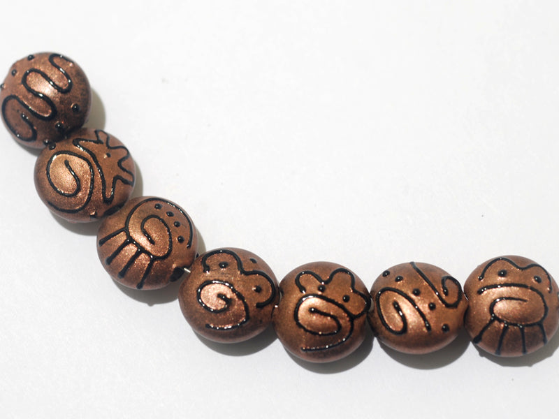 11204402 - Seven Copper Pearl Surface w/Black Swirl Lentil Beads