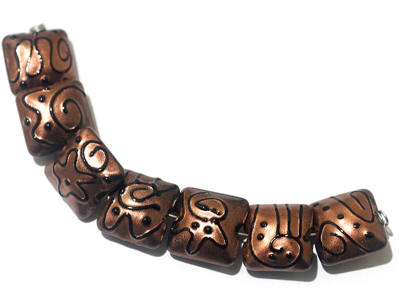 11204404 - Seven Copper Pearl Surface w/Black Swirl Pillow Beads