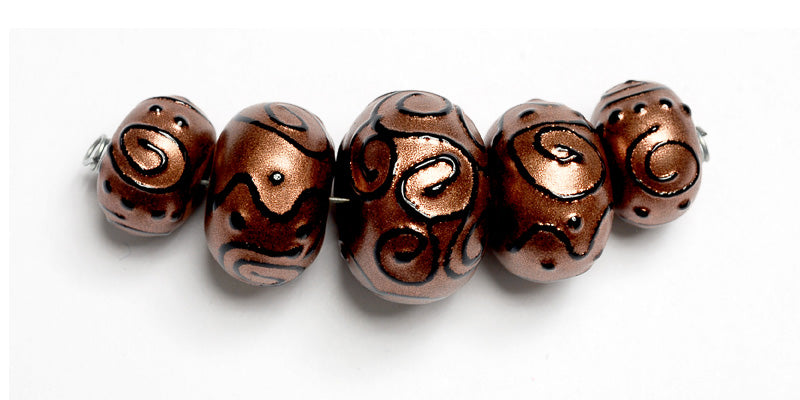11204411 - Five Grad Copper Pearl Surface w/Black Rondelle Beads