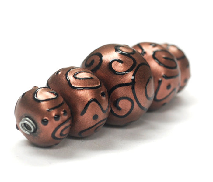 11204411 - Five Graduated Copper Pearl Surface w/Black Rondelle Beads