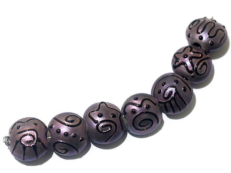 11204502 - Seven Light Purple Pearl Surface Lentil Beads