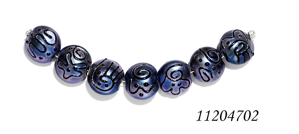 11204302 - Seven Blue Pearl Surface w/Black String Lentil Beads