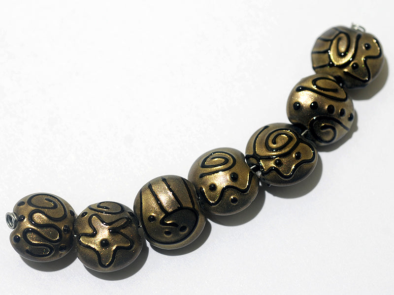 11204802 - Seven Golden Pearl Surface w/Black Lentil Beads