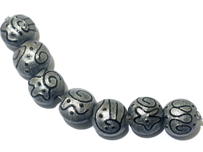 11205002 - Seven Gray Pearl Surface w/Black Lentil Beads