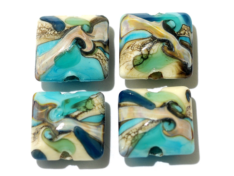 11605614 - Four Turquoise Silver Ivory Pillow Beads
