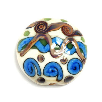 11803902 - Ivory w/Blue & Beige Stringer Lentil Focal Bead