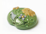 11805702 - Green w/Light Brown Flower Lentil Focal Bead