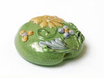 11805702 - Green w/Light Brown Flower Lentil Focal Bead