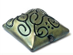 11808004 - Green Pearl Surface w/black String Pillow Focal Bead