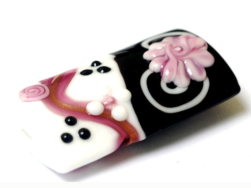11808203 D - Black & White w/Pink Flower Kalera Focal Bead